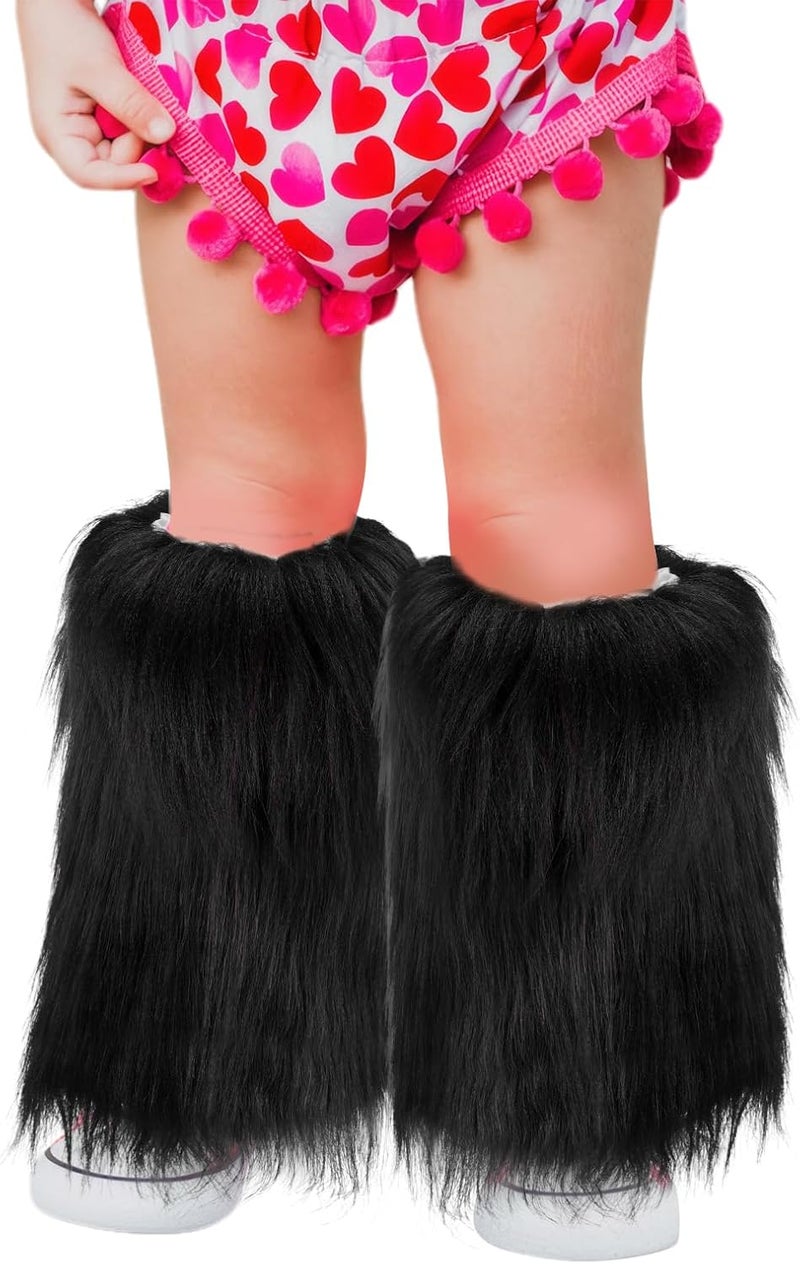 BXT Kids Girls Fuzzy Faux Fur Leg Warmers Boots Shoes Cuff Cover Winter Warm Furry Leg Socks for Halloween Costume Party Show - Image 1